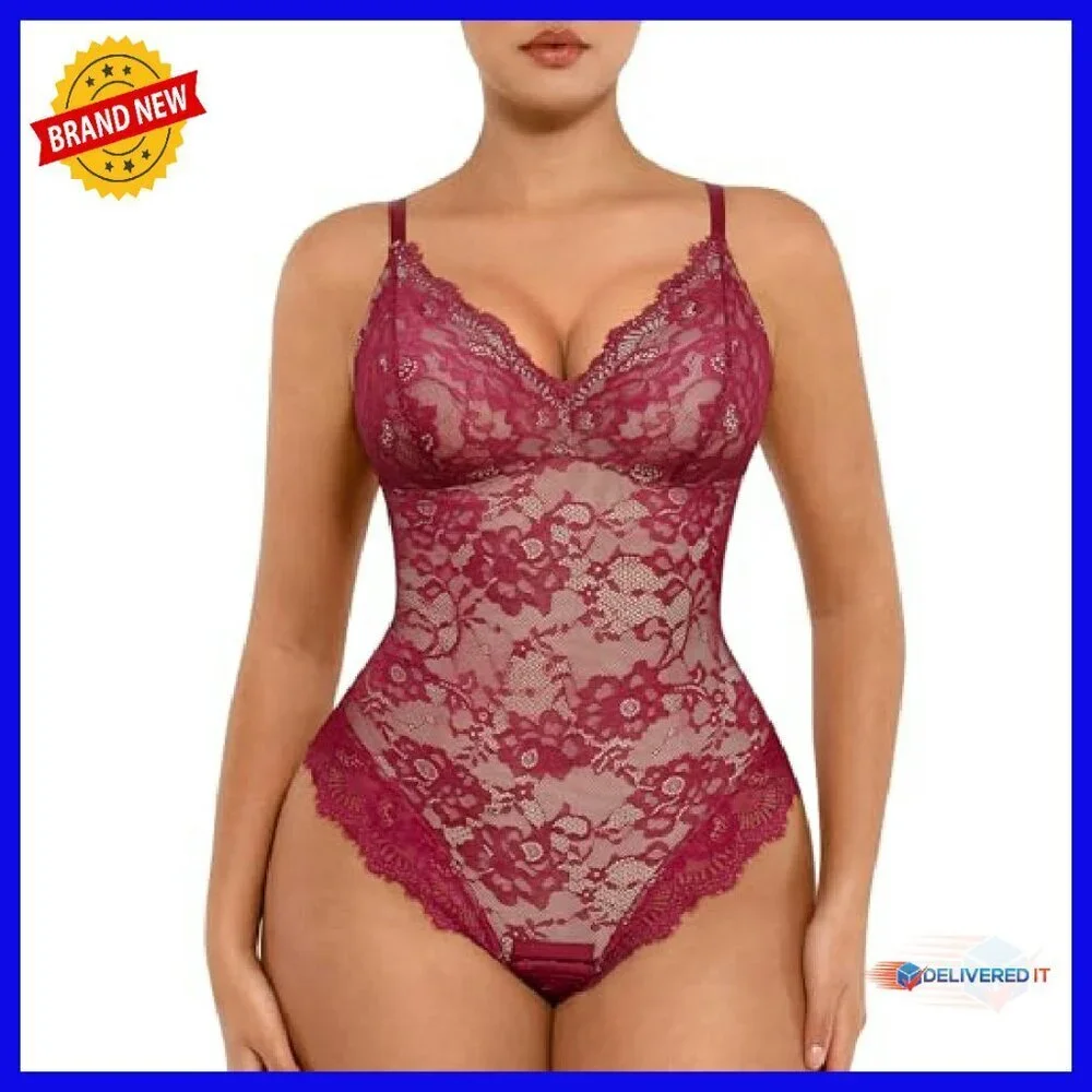 Lace Shapewear Bodysuit Tummy Control V-Neck Sleeveless Jumpsuit